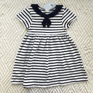 JoJo Maman Bebe 18-24M Navy White Stripe Sailor Collar Dress Classic